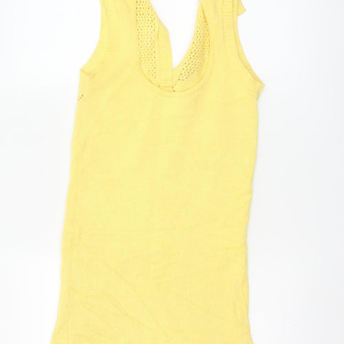 Zara Women Yellow Sleeveless Collared Knit Mini Tank Dress Size S
