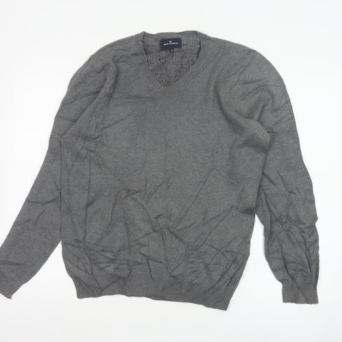 Marks and Spencer Blue Harbour Grey Cotton V-Neck Men's Jumper Size S