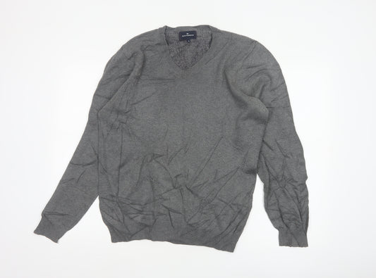 Marks and Spencer Blue Harbour Grey Cotton V-Neck Men's Jumper Size S