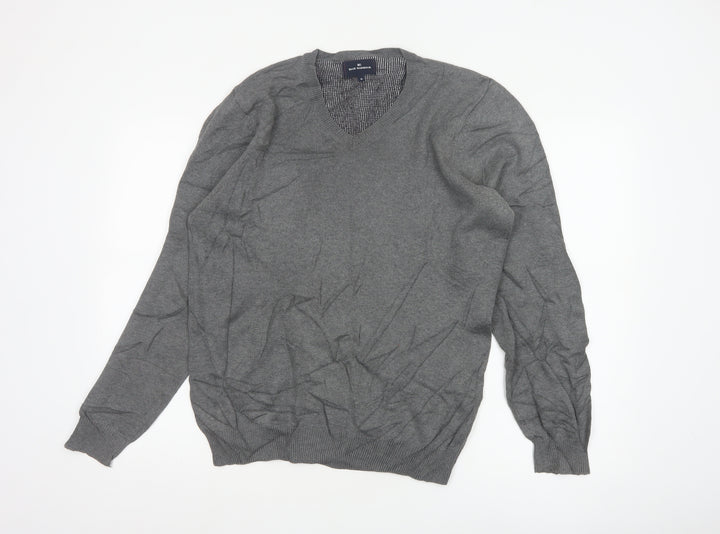 Marks and Spencer Blue Harbour Grey Cotton V-Neck Men's Jumper Size S