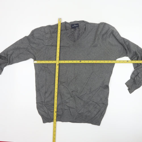 Marks and Spencer Blue Harbour Grey Cotton V-Neck Men's Jumper Size S