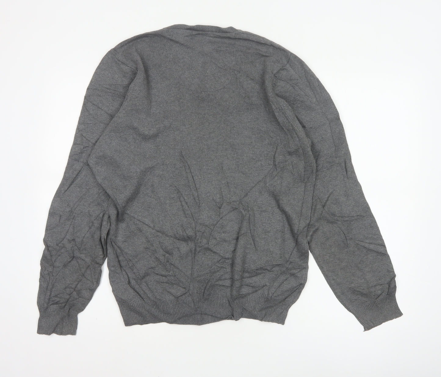 Marks and Spencer Blue Harbour Grey Cotton V-Neck Men's Jumper Size S