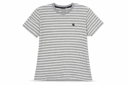 Carhartt Men's Grey White Striped Cotton Crew Neck T-Shirt Size S