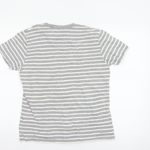 Carhartt Men's Grey White Striped Cotton Crew Neck T-Shirt Size S