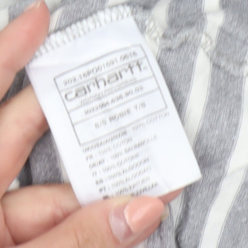 Carhartt Men's Grey White Striped Cotton Crew Neck T-Shirt Size S