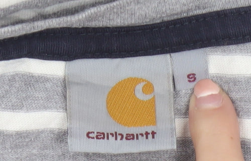 Carhartt Men's Grey White Striped Cotton Crew Neck T-Shirt Size S