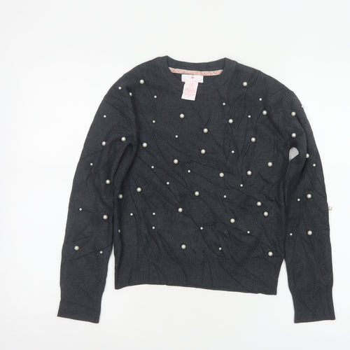 Lulurain Girls Grey Pearl Beaded Long Sleeve Pullover Jumper 9-10 Years