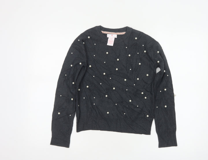 Lulurain Girls Grey Pearl Beaded Long Sleeve Pullover Jumper 9-10 Years