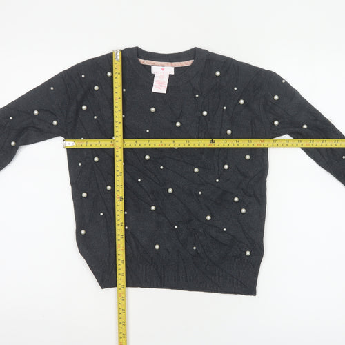 Lulurain Girls Grey Pearl Beaded Long Sleeve Pullover Jumper 9-10 Years