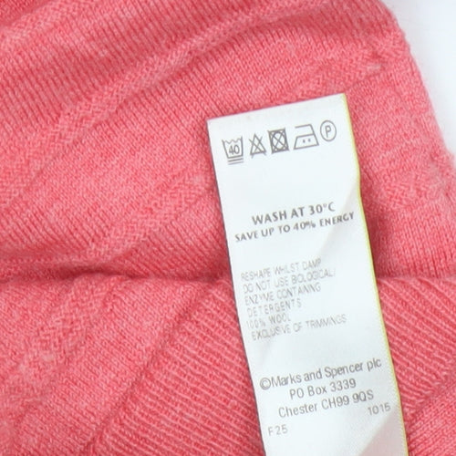 Marks and Spencer Women Pink 100% Merino Wool Crew Neck Jumper Size 12