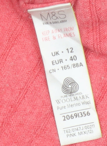 Marks and Spencer Women Pink 100% Merino Wool Crew Neck Jumper Size 12