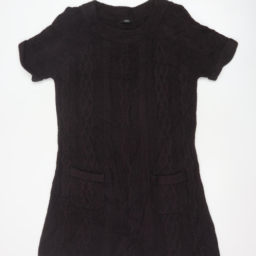 Marks and Spencer Women’s Black Size 18 Short Sleeve Cable Knit Jumper Dress