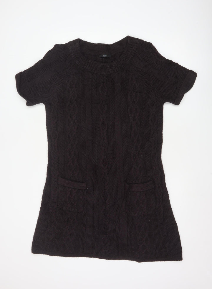 Marks and Spencer Women’s Black Size 18 Short Sleeve Cable Knit Jumper Dress