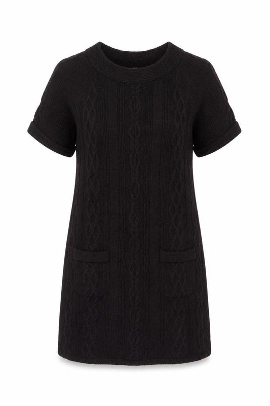Front view of Marks & Spencer Women’s Black, size UK 18, Short Sleeve Cable Knit Jumper Dress