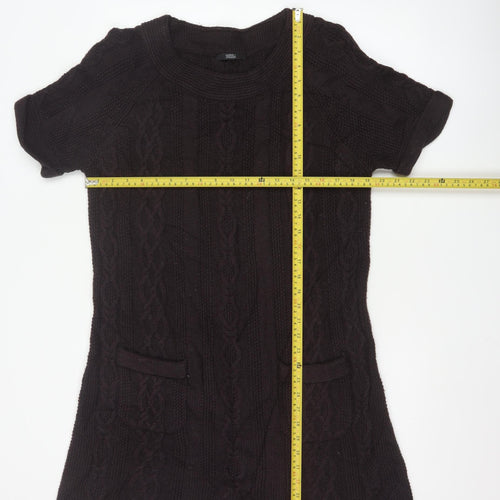 Marks and Spencer Women’s Black Size 18 Short Sleeve Cable Knit Jumper Dress
