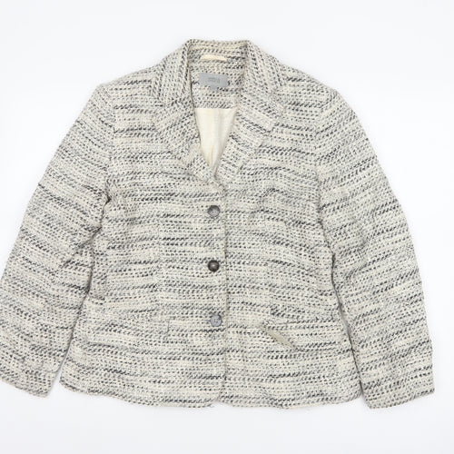Marks and Spencer Women Beige Bouclé Blazer Size 10 Single-Breasted