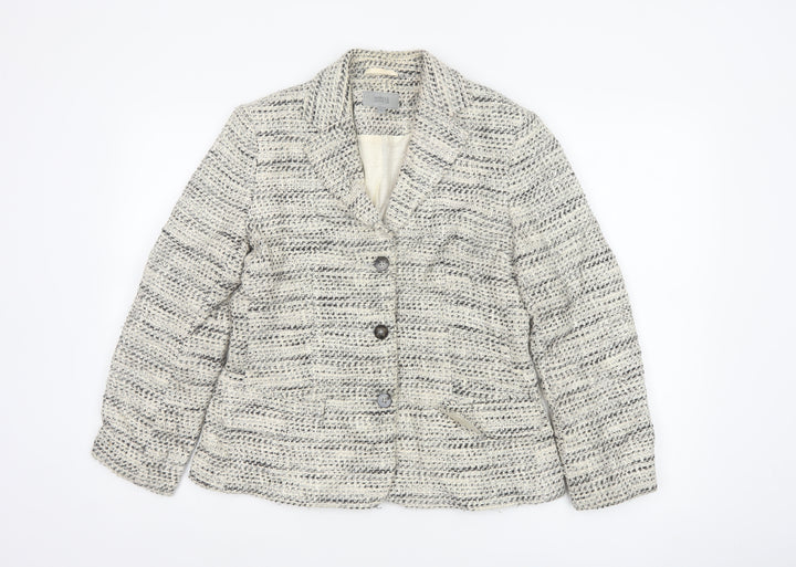 Marks and Spencer Women Beige Bouclé Blazer Size 10 Single-Breasted