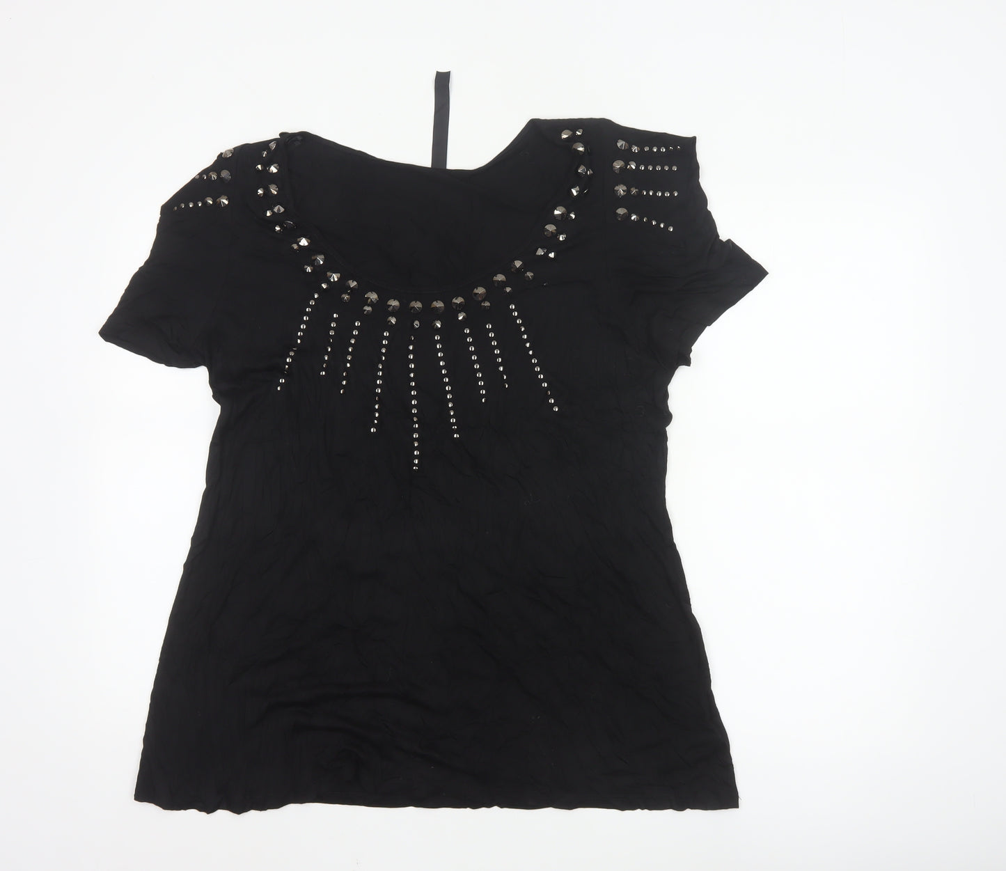 TU Women’s Black Studded Short Sleeve Scoop Neck Viscose Top Size 20