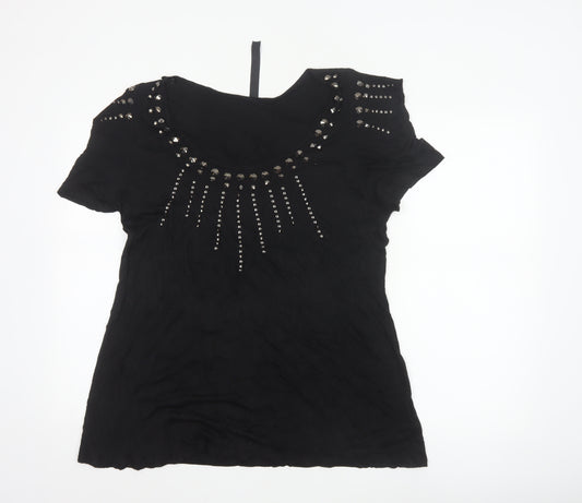 TU Women’s Black Studded Short Sleeve Scoop Neck Viscose Top Size 20