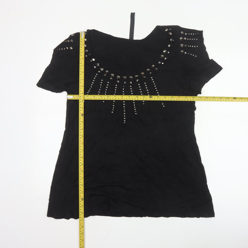 TU Women’s Black Studded Short Sleeve Scoop Neck Viscose Top Size 20