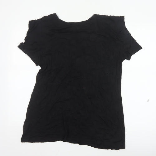 TU Women’s Black Studded Short Sleeve Scoop Neck Viscose Top Size 20