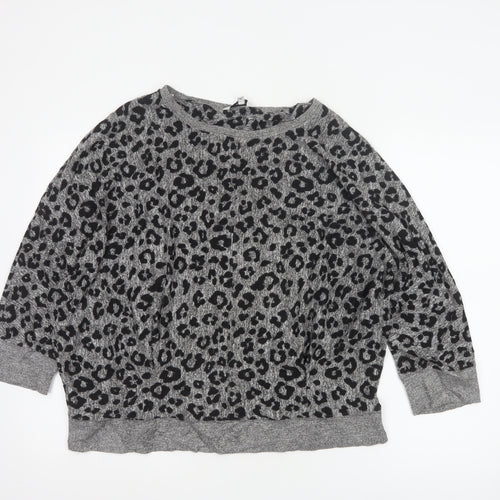 Next Women’s Grey Leopard Print Relaxed Jersey Top Size 14
