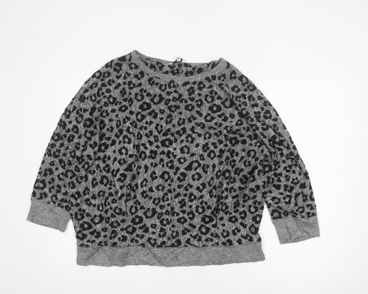 Next Women’s Grey Leopard Print Relaxed Jersey Top Size 14