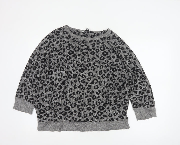 Next Women’s Grey Leopard Print Relaxed Jersey Top Size 14