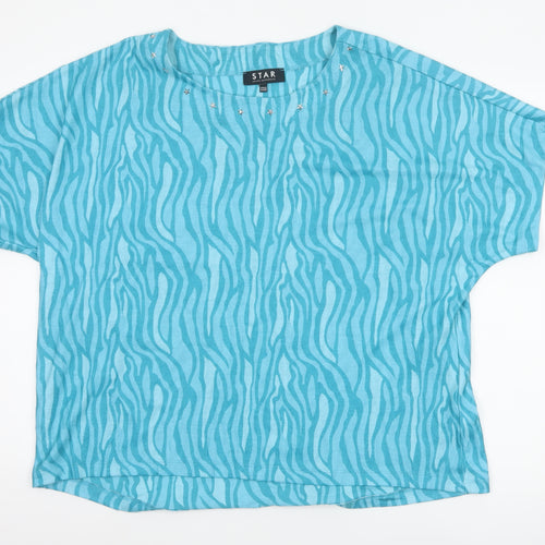Star by Julien Macdonald Women’s Blue Animal Print Studded T-Shirt Size 20