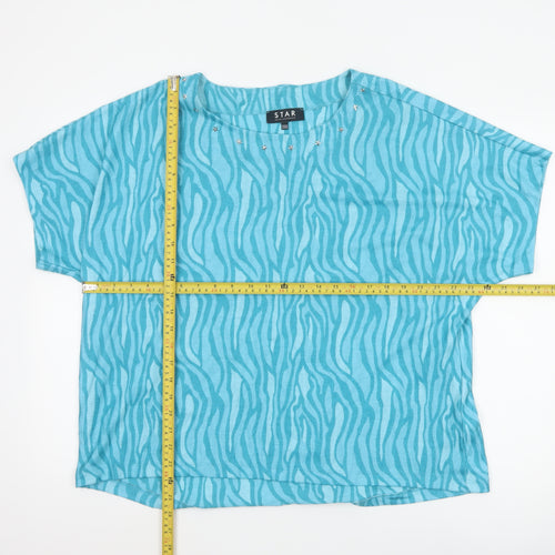 Star by Julien Macdonald Women’s Blue Animal Print Studded T-Shirt Size 20