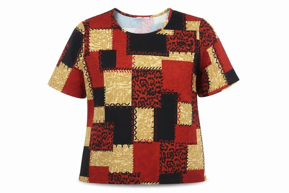 Front view of Frank Walder Women's Multicoloured Geometric Short Sleeve T-Shirt, size 12