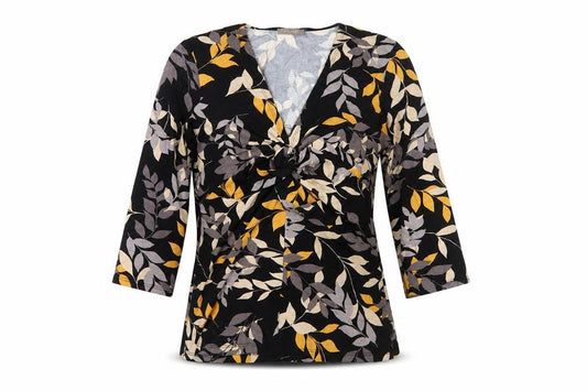 Front view of KENAR Women's Multicoloured Floral V-Neck Wrap Blouse, size 12
