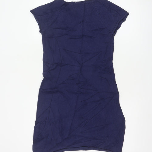 Hush Women Blue Knit Short Sleeve Bodycon Dress S