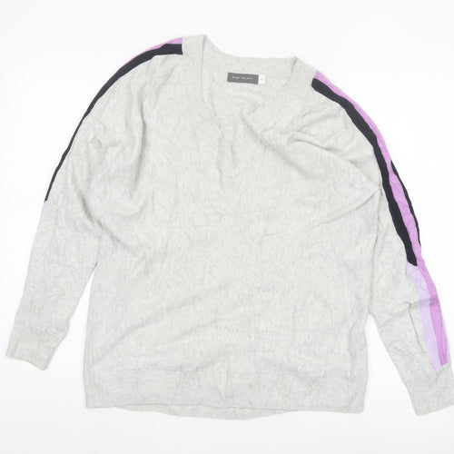 Mint Velvet Women's Grey V-Neck Long Sleeve Pullover Jumper Size M