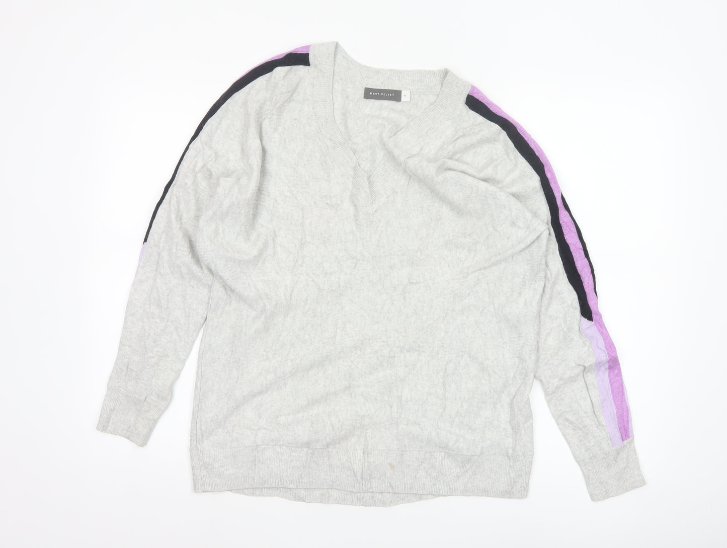 Mint Velvet Women's Grey V-Neck Long Sleeve Pullover Jumper Size M