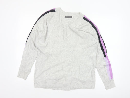 Mint Velvet Women's Grey V-Neck Long Sleeve Pullover Jumper Size M