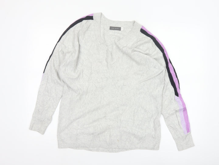 Mint Velvet Women's Grey V-Neck Long Sleeve Pullover Jumper Size M