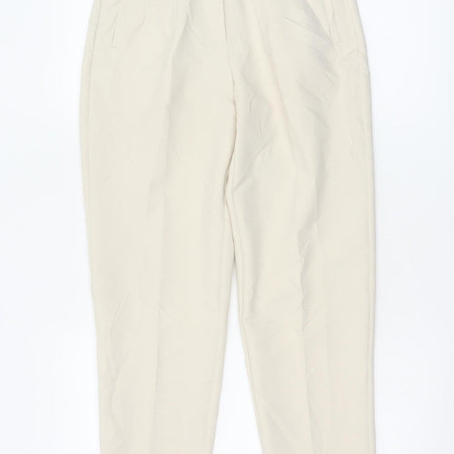 Zara Women Beige High Waist Tapered Trousers XS Polyester Blend