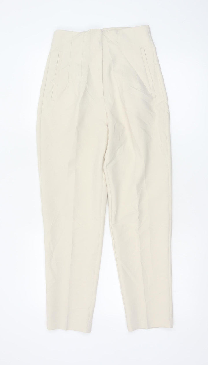 Zara Women Beige High Waist Tapered Trousers XS Polyester Blend