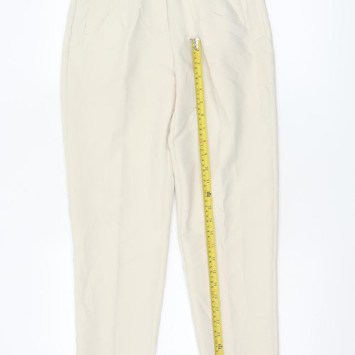 Zara Women Beige High Waist Tapered Trousers XS Polyester Blend