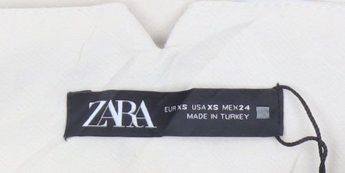 Zara Women Beige High Waist Tapered Trousers XS Polyester Blend