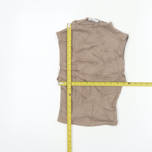 ZARA Women’s Brown Mock Neck Sleeveless Cotton Jersey Tank Top Size S