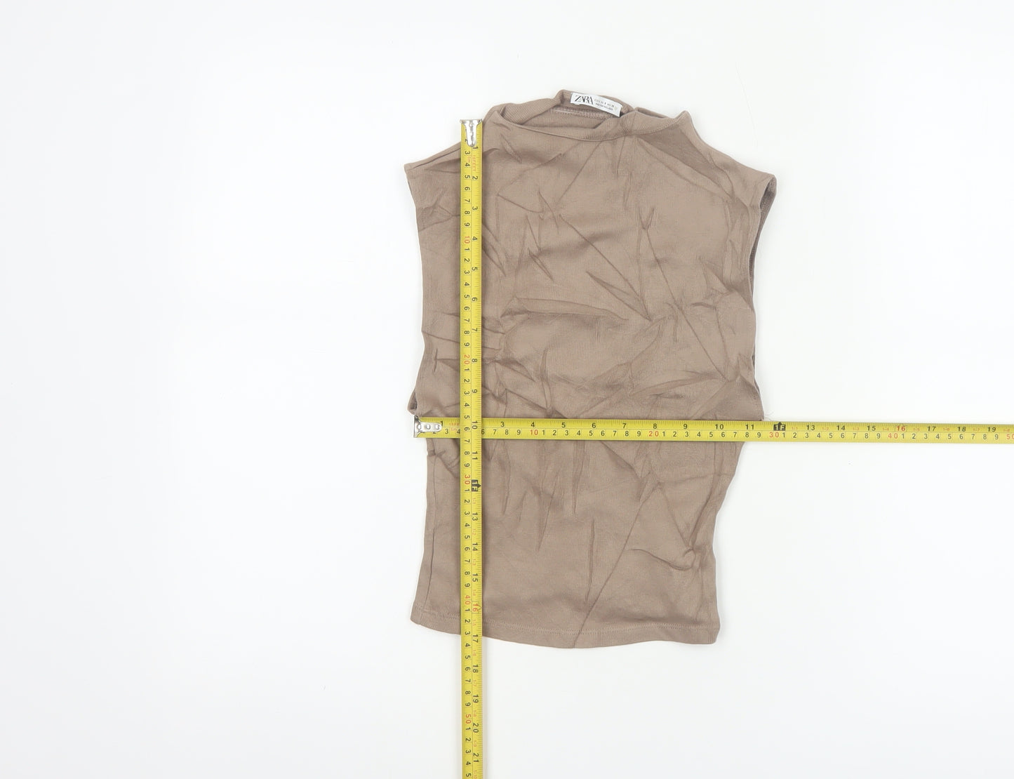 ZARA Women’s Brown Mock Neck Sleeveless Cotton Jersey Tank Top Size S