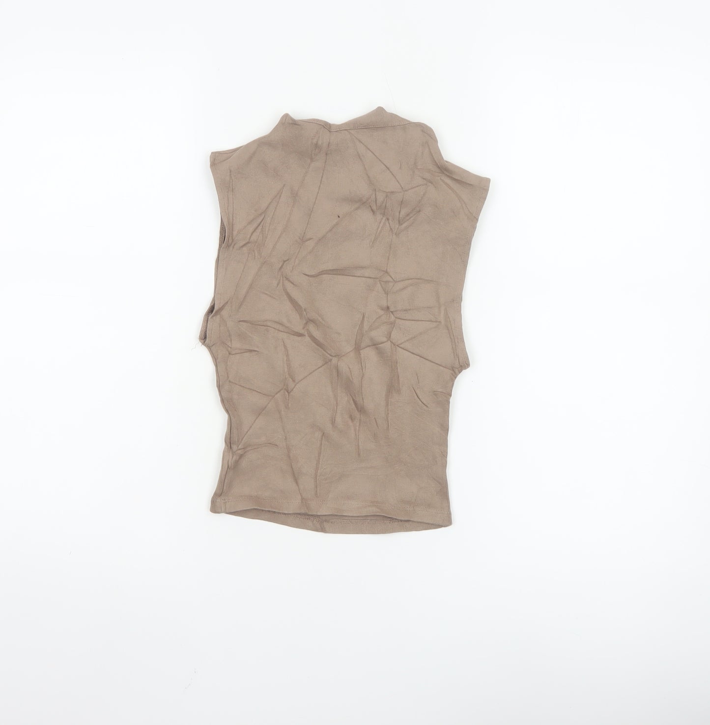 ZARA Women’s Brown Mock Neck Sleeveless Cotton Jersey Tank Top Size S