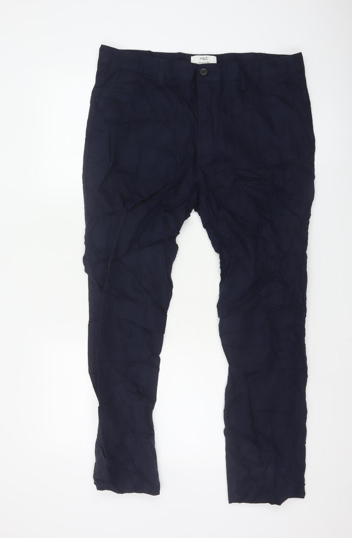 Marks and Spencer Men's Blue Regular Fit Chino Trousers 36x29
