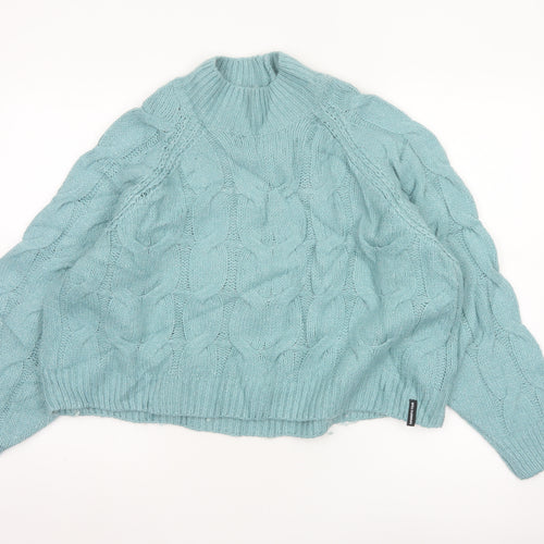 Superdry Women Blue Chunky-Knit High Neck Jumper Size 10