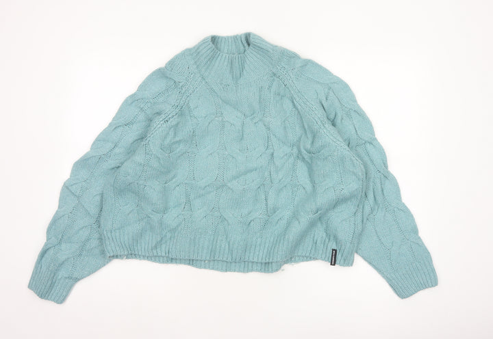 Superdry Women Blue Chunky-Knit High Neck Jumper Size 10