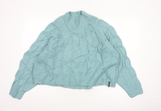 Superdry Women Blue Chunky-Knit High Neck Jumper Size 10