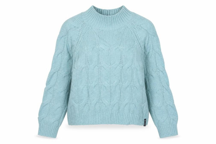 Superdry Women Blue Chunky-Knit High Neck Jumper Size 10