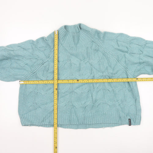 Superdry Women Blue Chunky-Knit High Neck Jumper Size 10